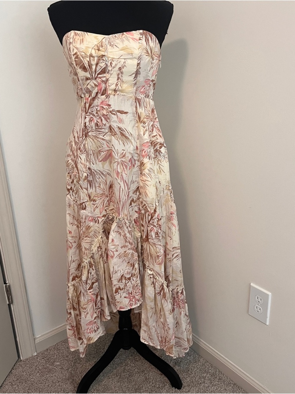 Anthropologie Adriana Strapless Midi Dress Floral Maxi Boho Cottagecore Sz 2